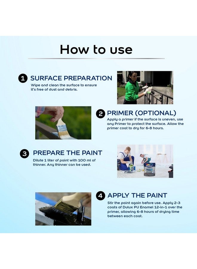 Dulux دهان ديلوكس PU إينامل رمادي دخاني 1 لتر بلمسة لامعة عالية للأسطح المعدنية والخشبية الداخلية والخارجية مع جفاف سريع ومقاومة للصدأ وتغطية كاملة - Image 4