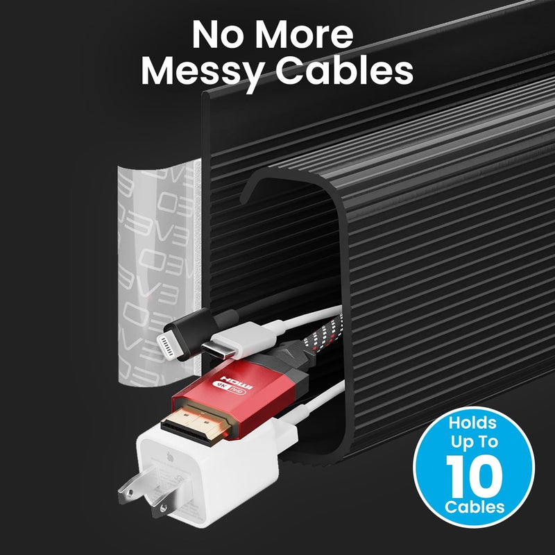 EVEO Cable Management 96'' J Channel- 6 Pack Cord Cover- Cable Raceway- Cable Management Under Desk with Adhesive Stripe Built-in 6 X 16in- Easy to Install Desk Cord Organizer- Cable Raceway, White - Image 5