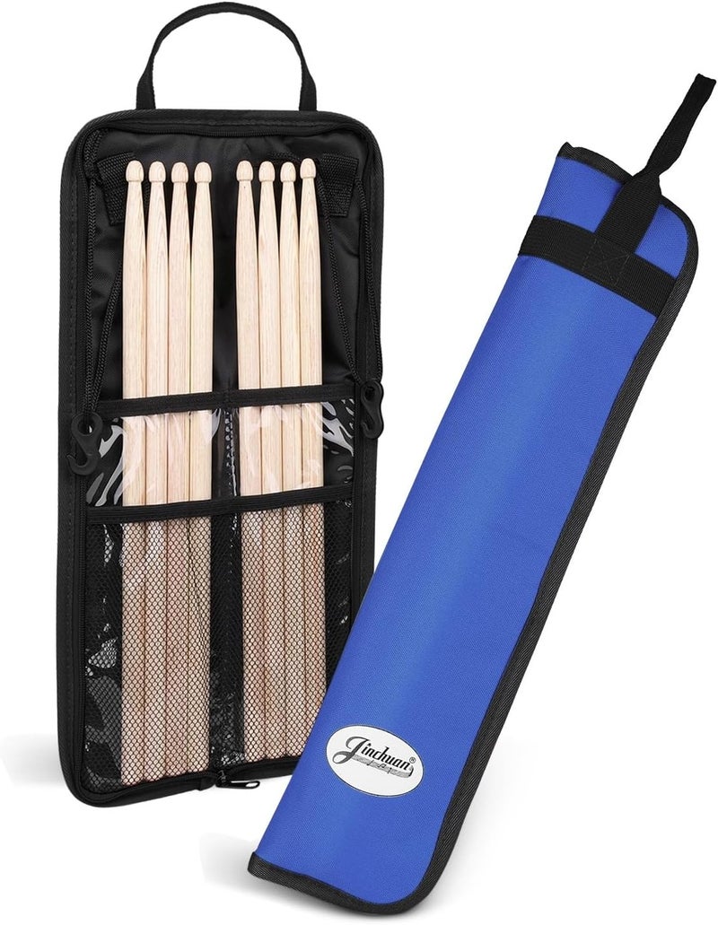 Flexzion Drum Stick Bag Percussion Music Drum Accessories Case with Hook, Card Holder, Adjustable Shoulder Strap Carrying Handle 4 Pairs Kid Drum Sticks Holder Water-Resistant Bag Fabric, Cobalt Blue - Image 1
