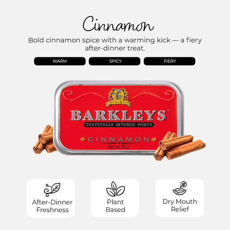 Barkleys Cinnamon Breath Mints -Strong Cool Cinnamon Candy, Breath Freshener, After Dinner Mints In Reusable Classic Travel Tins, Vegan, 6 Pack - 50 Count Each - Image 3