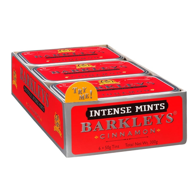 Barkleys Cinnamon Breath Mints -Strong Cool Cinnamon Candy, Breath Freshener, After Dinner Mints In Reusable Classic Travel Tins, Vegan, 6 Pack - 50 Count Each - Image 1