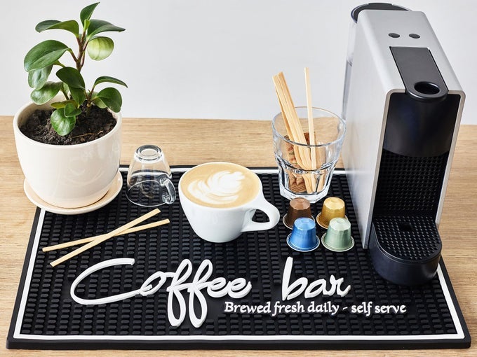 COFFEE BAR MAT FOR COUNTERTOP LARGE BARISTA MAT 18X12 COFFEE MAT KITCHEN DECOR AND ACCESSORIES COFFEE BAR SIGN DURABLE KITCHEN BARTENDER MAT BAR RUBBER MAT FOR HOME BAR COCKTAIL RUBBER MAT