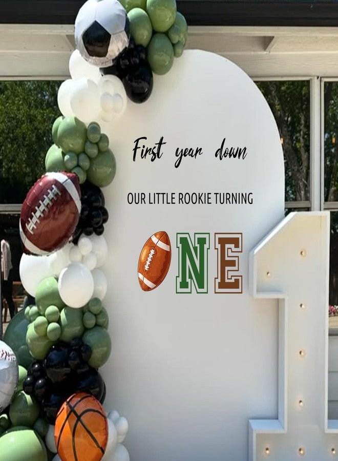 MUWEOL ملصق MUWEOL First Year Down Our Little Rookie Turning One - ملصق قوس بالونات عيد ميلاد كرة القدم الأول، ديكور حفلة عيد ميلاد المبتدئ الأول، لافتة حائط ذات طابع رياضي (ملصق لعبة الرجبي الأول) - Image 1