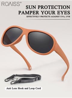 roaiss Oval Polarized Sunglasses for babies UV400 Protection Cute Beach Holiday Sun Glasses with Flexible Silicone Frame and Elastic Strap for Boys Girls Age 0-3 Orange  - Image 3