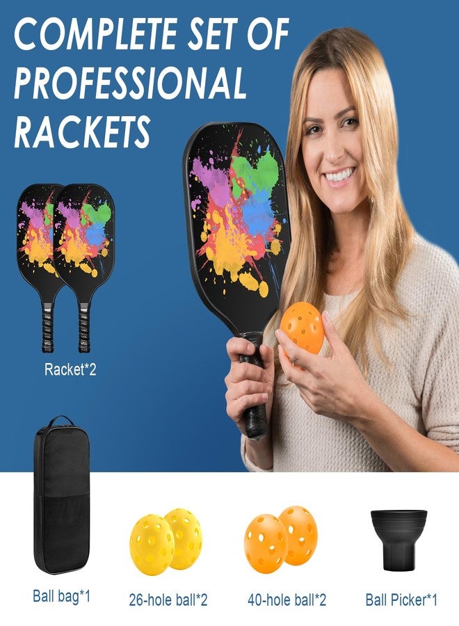 Vathery Pickle Ball Set Pickleball Paddles Set of 2 Carbon Fiber Pickleball Paddle Includes 4 Balls, 2 Ball Pickers, 1 Ball Bag Best Gifts for Junior and Professional Pickleball Equipment (Colorful) - Image 4