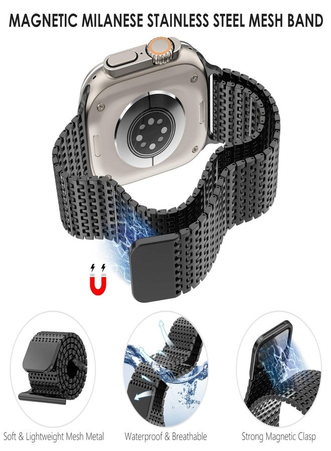 WINGLE Milanese Loop for Apple Watch Band Ultra 3/2/1 Band Ultra 49mm Series 11 10 46mm 45mm 44mm 42mm SE 3/2/1 9 8 7 6 5 4 3 2 1 Men Magnetic Metal Mesh Stainless Steel Apple Watch iWatch Bands,Black - Image 2