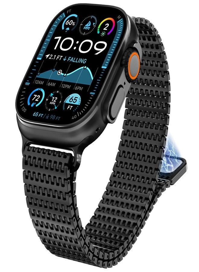 WINGLE Milanese Loop for Apple Watch Band Ultra 3/2/1 Band Ultra 49mm Series 11 10 46mm 45mm 44mm 42mm SE 3/2/1 9 8 7 6 5 4 3 2 1 Men Magnetic Metal Mesh Stainless Steel Apple Watch iWatch Bands,Black - Image 1