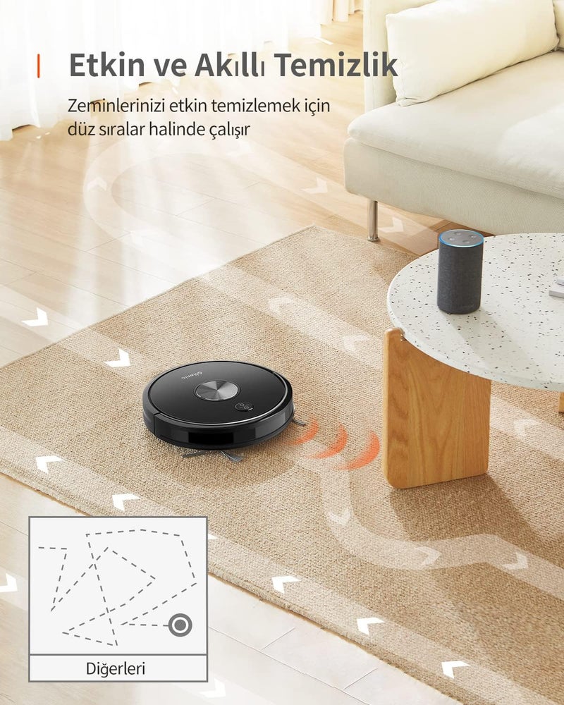أولتينيك مكنسة كهربائية روبوتية Ultenic D5s Pro بقوة شفط 3000 باسكال، متصلة بالواي فاي، تحتوي على وظيفة مسح الأرضيات، رقيقة جدًا، يمكن التحكم فيها عبر تطبيق Alexa، تأتي مع شرائط تحديد الحدود، وتقوم بالشحن الذاتي، مزودة بمكنسة لإزالة شعر الحيوانات الأليفة من السجاد. - Image 3