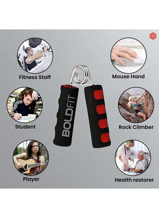 BOLDFIT - Hand Grip Strengthener With Foam Handle, Hand Gripper For Men & Women For Gym Workout Hand Exercise Equipment To Use In Home For Forearm Exercise, Finger Exercise Power Gripper Red-Black - Image 1