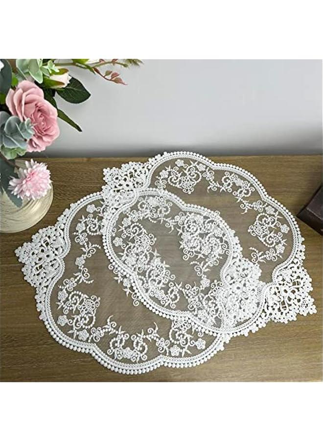 2PACK Retro French Style Lace Placemats Fashionable Floret Embroidered Lace Doilies vase mat 15”x12”,White - Image 1