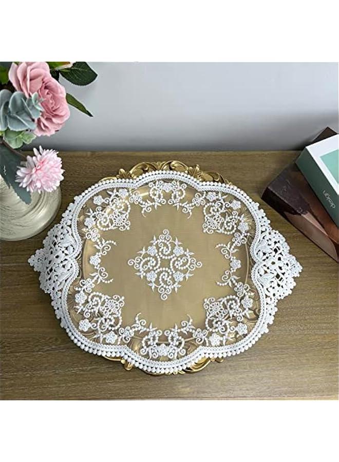 2PACK Retro French Style Lace Placemats Fashionable Floret Embroidered Lace Doilies vase mat 15”x12”,White - Image 2