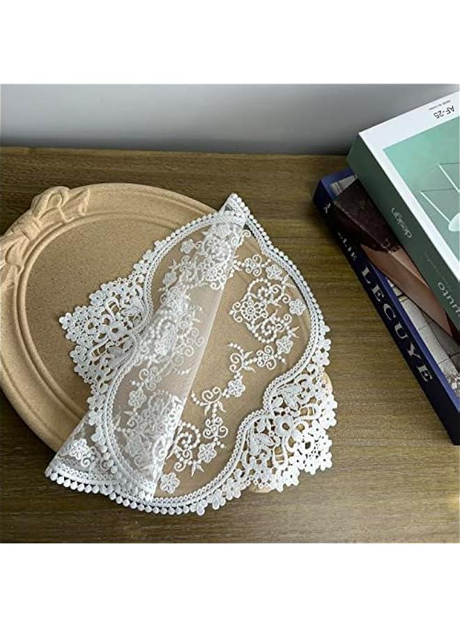 2PACK Retro French Style Lace Placemats Fashionable Floret Embroidered Lace Doilies vase mat 15”x12”,White - Image 3