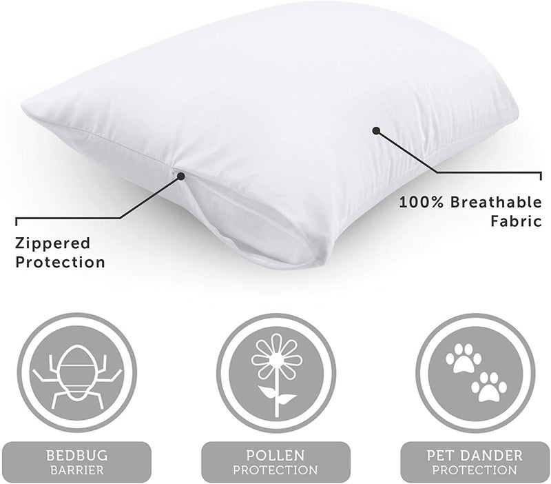 Aller-Ease AllerEase Ultra Soft Advanced Allergy Protection Machine Washable Durable Zippered Travel Pillow Protector Size 14" x 20" Size Grey - Image 5