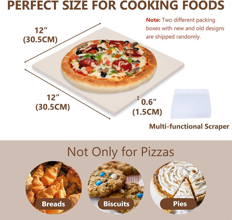 waykea حجر بيتزا مربع 12" × 12" | حجر شواء بيتزا من كورديريت الممتاز للشواء في الفرن أو فرن RV | خبز بيتزا بقشرة ذهبية مقرمشة محلية الصنع - Image 2