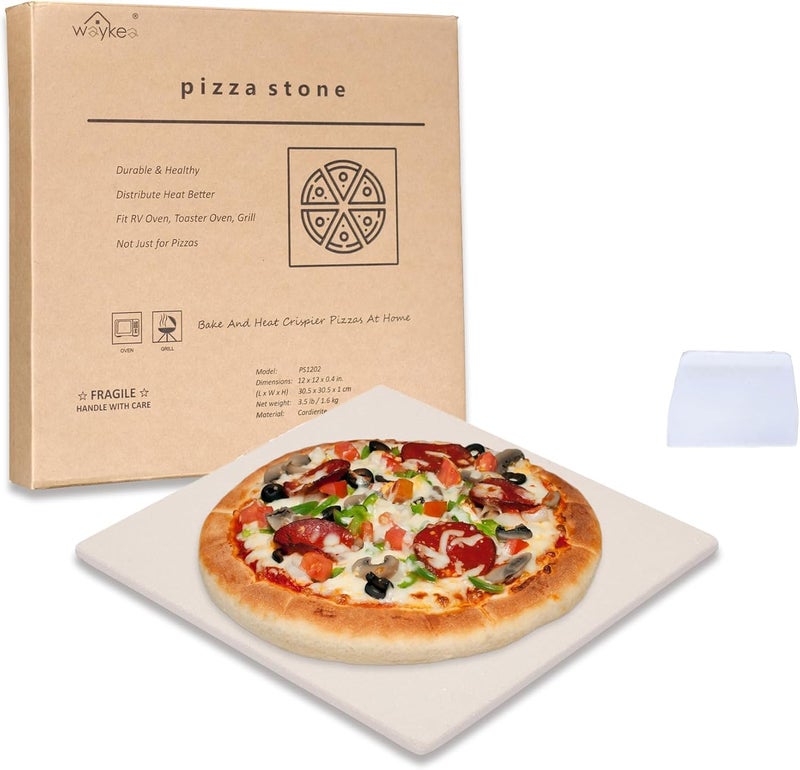 waykea حجر بيتزا مربع 12" × 12" | حجر شواء بيتزا من كورديريت الممتاز للشواء في الفرن أو فرن RV | خبز بيتزا بقشرة ذهبية مقرمشة محلية الصنع - Image 1