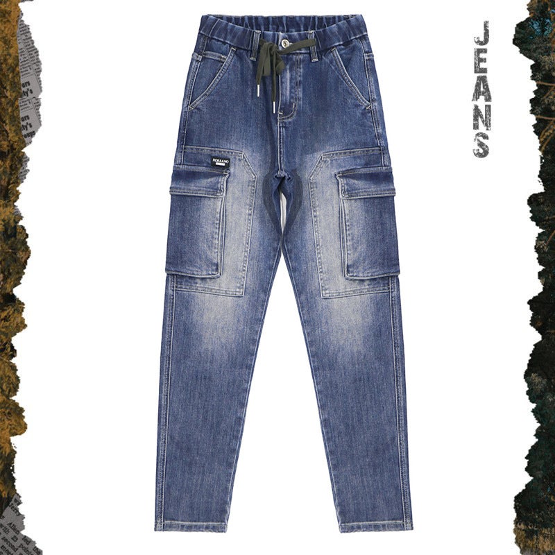 CSL men''s clothing | 6088 spring and summer new casual workwear jeans men''s loose plus size elastic waist skinny trousers - Image 1
