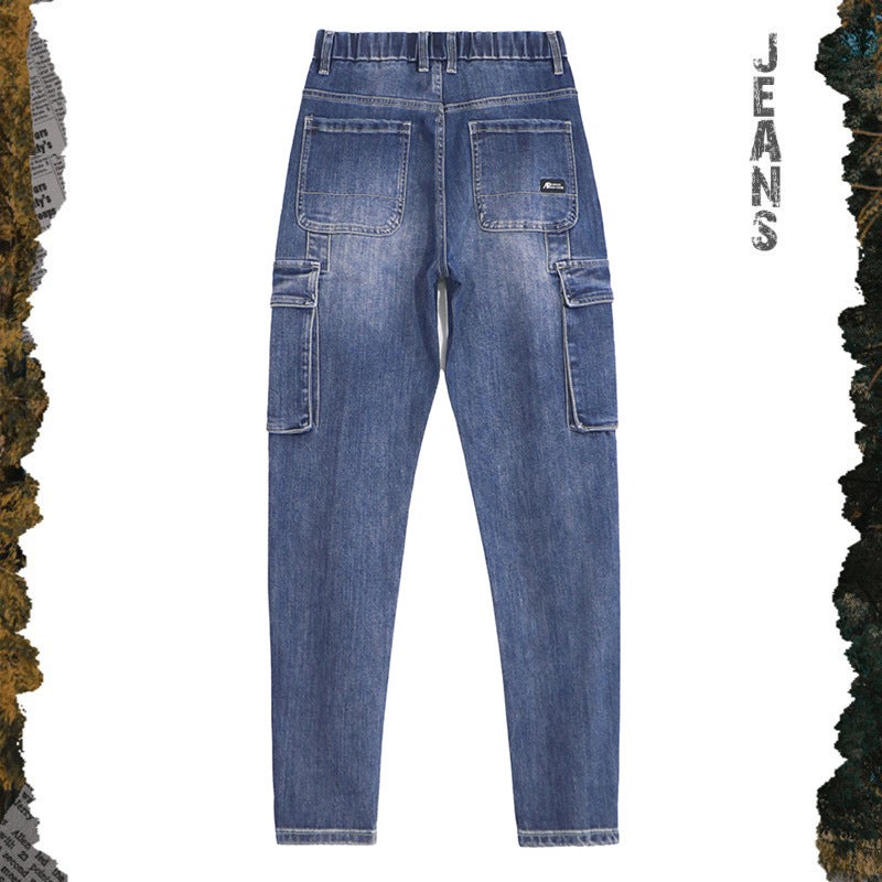 CSL men''s clothing | 6088 spring and summer new casual workwear jeans men''s loose plus size elastic waist skinny trousers - Image 4