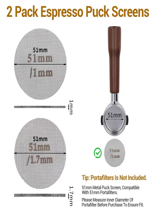 Molain 2 Pack 51mm Espresso Puck Screen, 1.7mm 1.0mm Thickness Metal Contact Screen for 52-54mm Portafilter Stainless Steel Filter Mesh Plate - Image 2