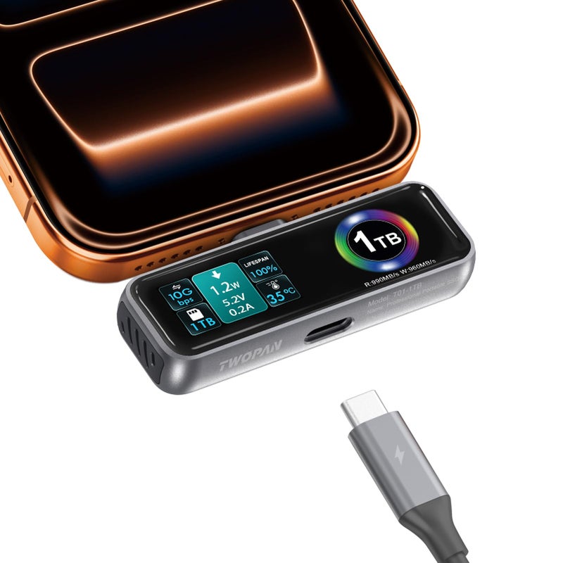 TWOPAN Magnetic Portable iPhone SSD for ProRes 4K 60fps Video 1TB External Hard Drive Super Storage for iPhone 171615 ProPro Max iMacMacBook LCD Display USBC PD 30 Port Builtin Cooling Fan - Image 2