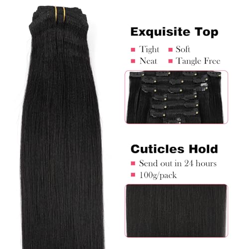 Sassina Italian Light Yaki Straight Clip in Human Hair Extensions Real Remy Double Wefts Clip in Hair Extensions for Black Women 120 Grams 7 Pieces With 17 Clips YS 12 Inch - Image 2