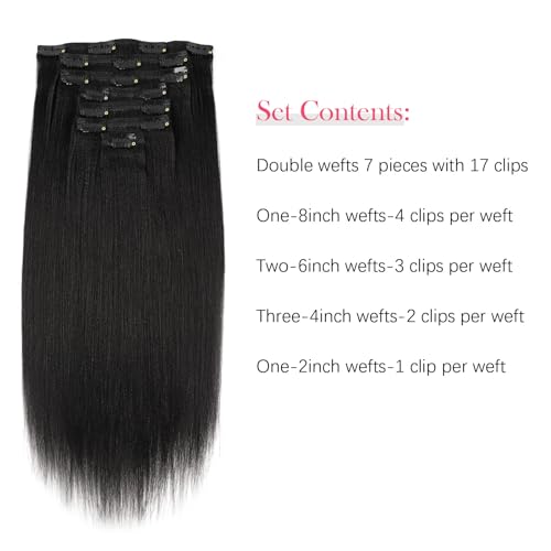 Sassina Italian Light Yaki Straight Clip in Human Hair Extensions Real Remy Double Wefts Clip in Hair Extensions for Black Women 120 Grams 7 Pieces With 17 Clips YS 12 Inch - Image 4