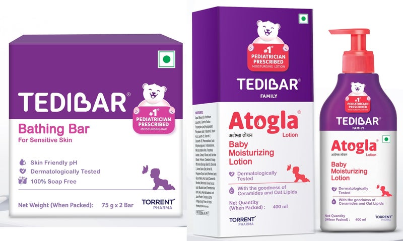 Tedibar Moisturising Baby Bathing Bar 75gx2(Pack of 1)|100% Soap Free| Moisturising Bar with Baby Lotion by Tedibar, 400ml | No. 1 Pediatrician Prescribed Moisturizing Body Lotion for Baby - Image 1