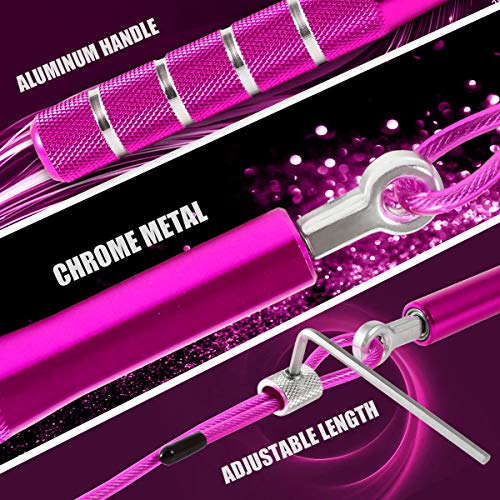 Wastou Jump Rope, Wastou Speed Jumping Rope for Training Fitness Exercise, Adjustable Adults Workout Skipping Rope for Men, Women, Kids, Girls (Pink) - Image 4