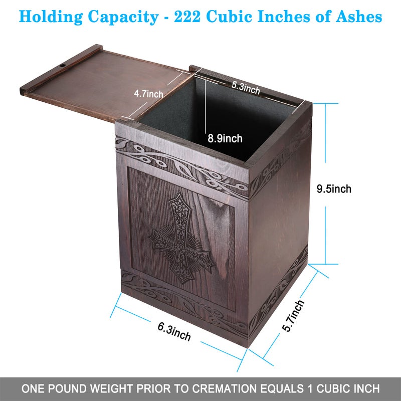 DGDCDV Cremation Urns for Human Ashes Adult Male Female, Wooden Carved Cross Urns Box and Casket for Ashe Men Women Child, Pets Cat Dog Urn, Burial Funeral Memorial Urns for Ashes, Holds 222 Cubic Inch - Image 2