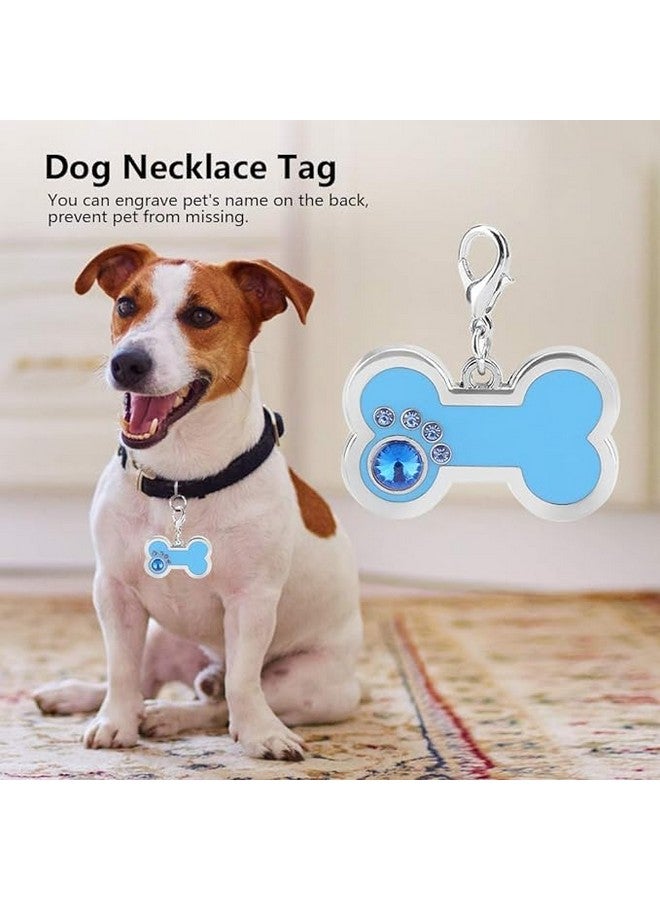 Pet Bone Shape Zinc Alloy Id Tags With Rhinestones, Personalized Beautiful Dog/Cat Neck Charm For Diy Necklace Making | Best Gift For Your Pets (Blue) - Image 3