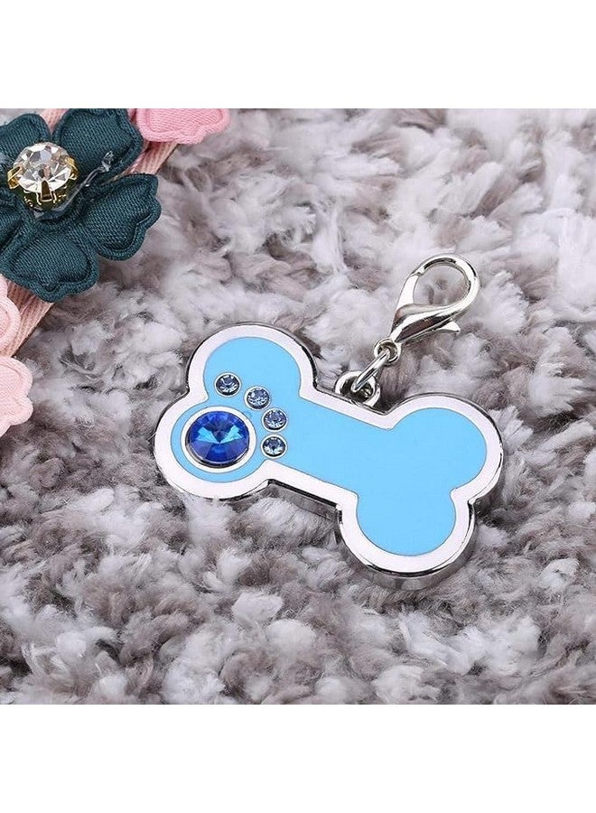 Pet Bone Shape Zinc Alloy Id Tags With Rhinestones, Personalized Beautiful Dog/Cat Neck Charm For Diy Necklace Making | Best Gift For Your Pets (Blue) - Image 2