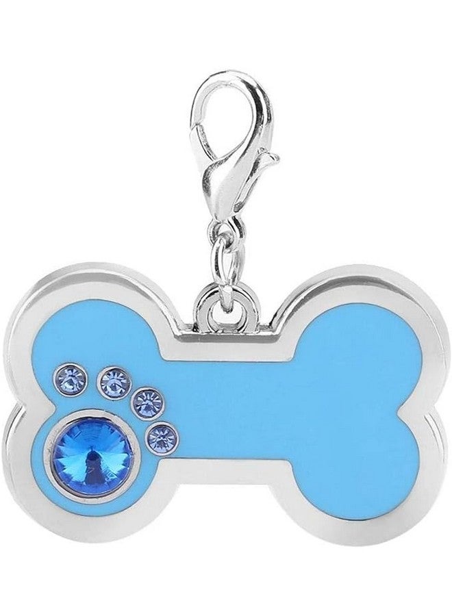 Pet Bone Shape Zinc Alloy Id Tags With Rhinestones, Personalized Beautiful Dog/Cat Neck Charm For Diy Necklace Making | Best Gift For Your Pets (Blue) - Image 1