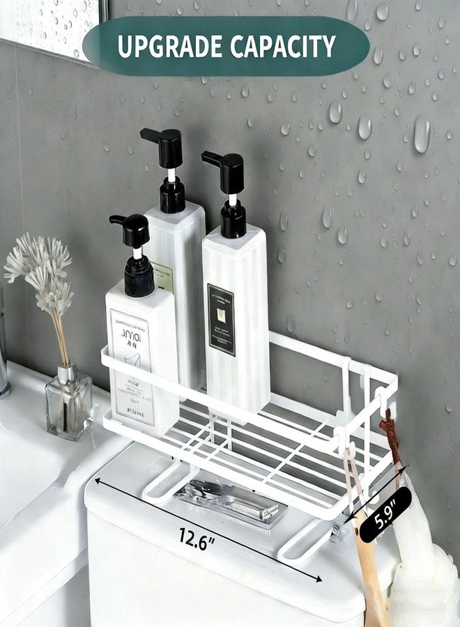 Aivralume Over The Toilet Storage Rack- Bathroom Organizer Shelf, 2-Tier Floating Shelves with Hooks, No-Drill, Toilet Paper Holder for Restroom Bathroom Vanity Kitchen (White, 1 Tier) - Image 2