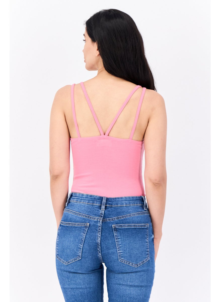 Lefties Women Textured Sleeveless Bodysuit, Pink  - Image 3