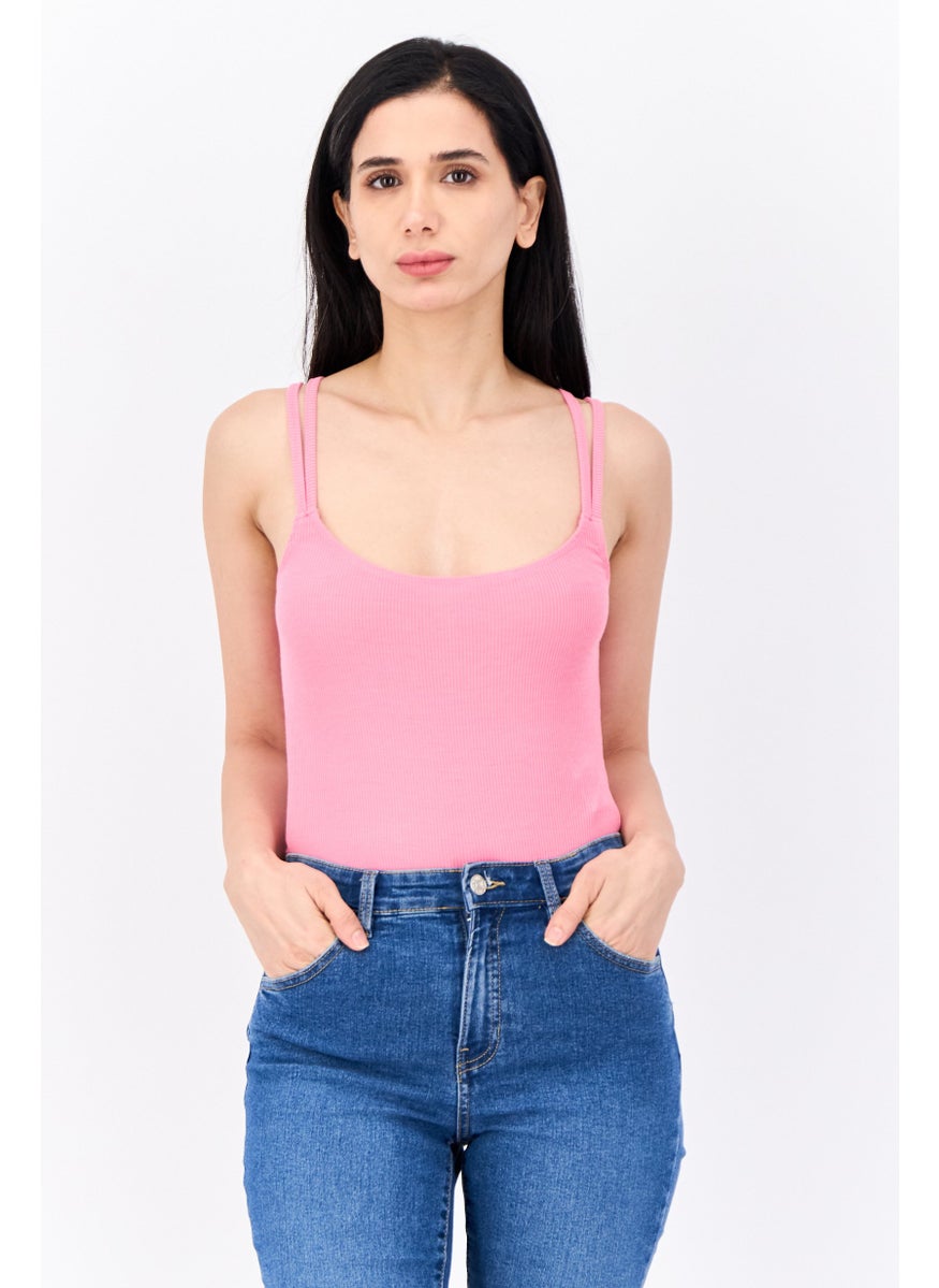 Lefties Women Textured Sleeveless Bodysuit, Pink  - Image 1