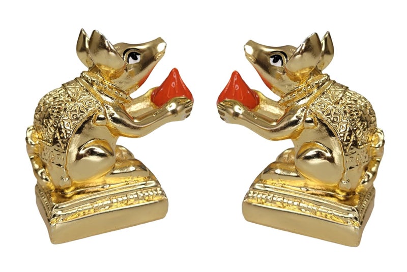 ARNAVIRA Gold Plated Mushak Idol for Ganpati Pooja Ganeshji Mooshak Mouse Mushakraj (Gold 2 Pcs) - Image 1