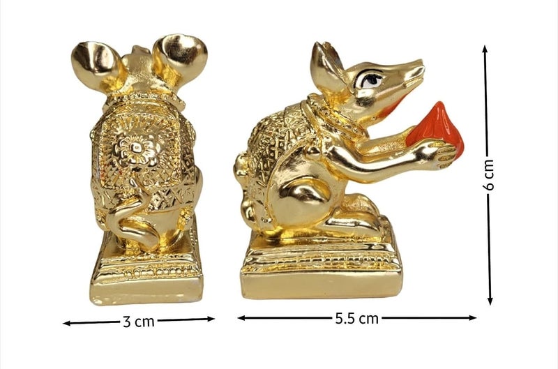 ARNAVIRA Gold Plated Mushak Idol for Ganpati Pooja Ganeshji Mooshak Mouse Mushakraj (Gold 2 Pcs) - Image 4