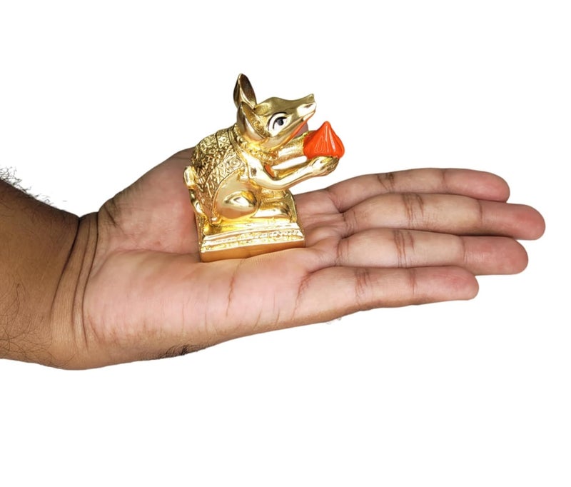 ARNAVIRA Gold Plated Mushak Idol for Ganpati Pooja Ganeshji Mooshak Mouse Mushakraj (Gold 2 Pcs) - Image 3