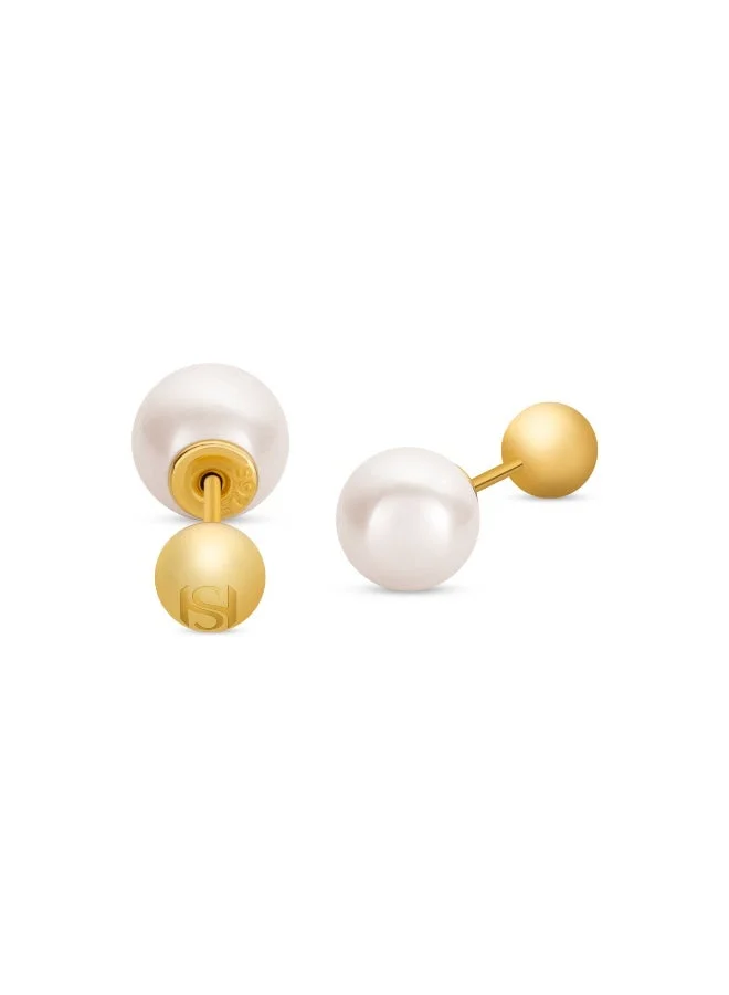 سانت هونور Perle Reverso Freshwater Pearl Reversible Stud Earrings for Women, Gold-Plated 925 Sterling Silver