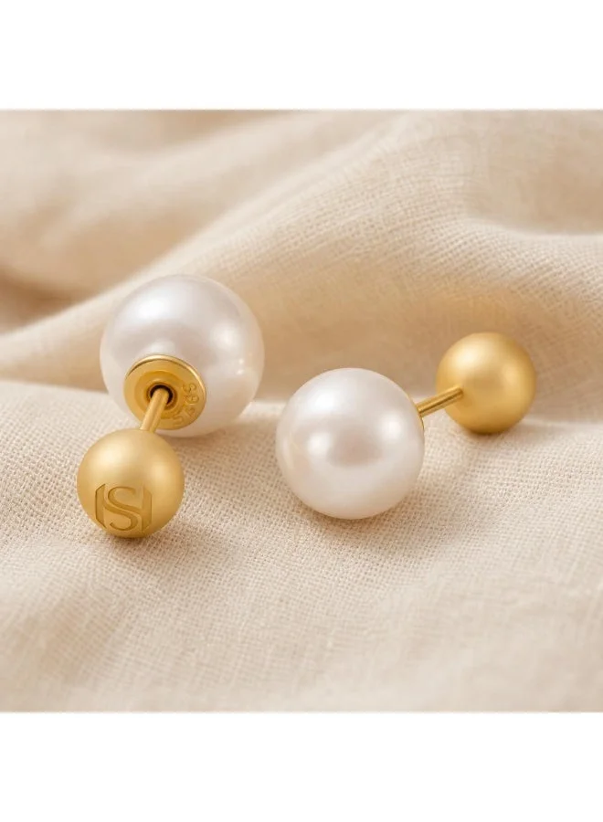 سانت هونور Perle Reverso Freshwater Pearl Reversible Stud Earrings for Women, Gold-Plated 925 Sterling Silver