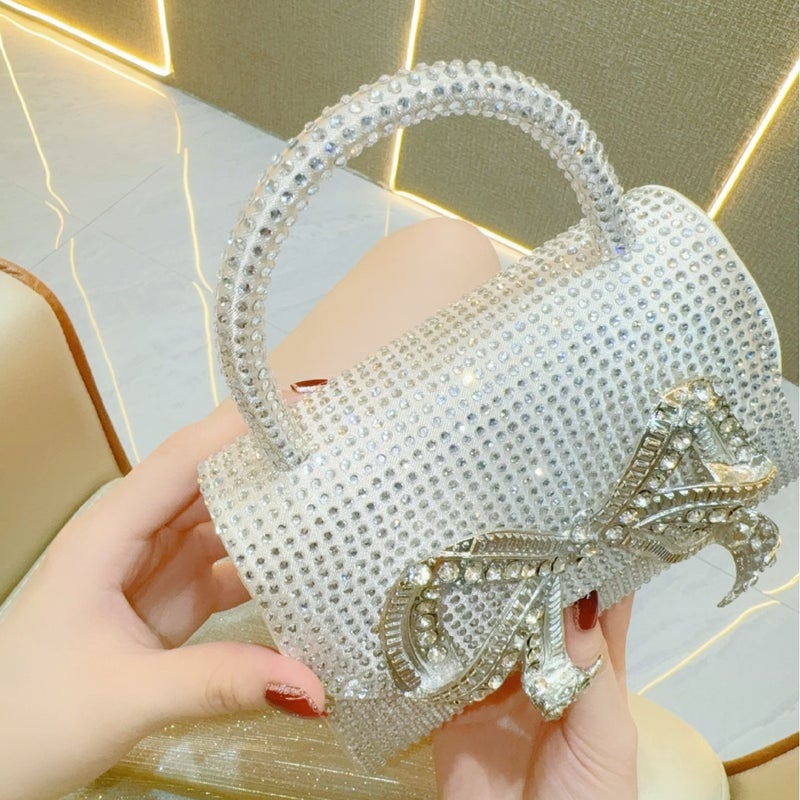 Silk Satin Evening Bag with Rhinestones and Bow Design - Image 3