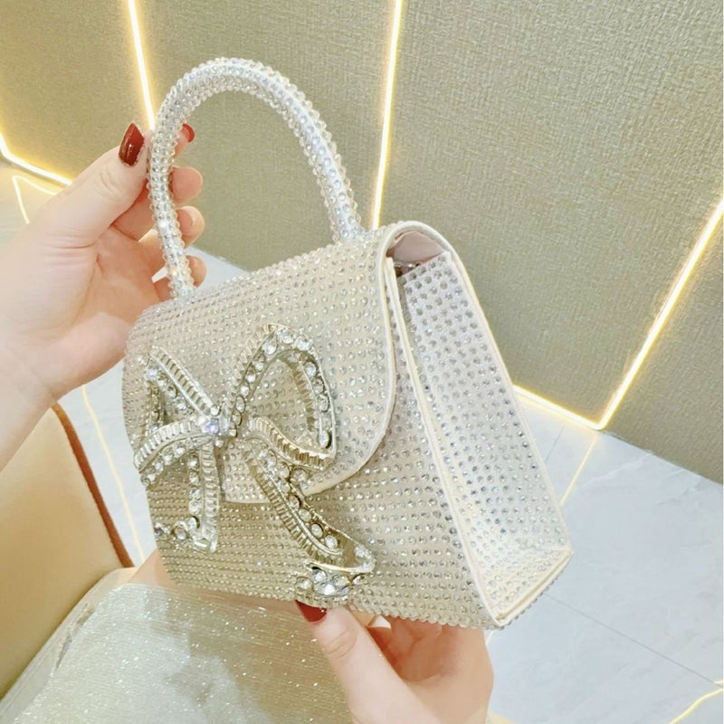 Silk Satin Evening Bag with Rhinestones and Bow Design - Image 2