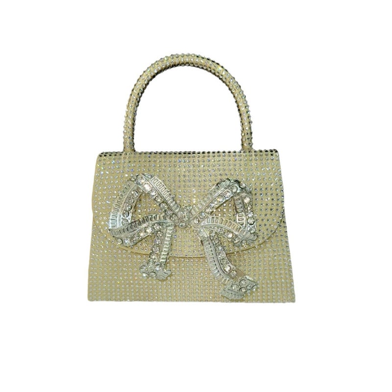Silk Satin Evening Bag with Rhinestones and Bow Design - Image 5