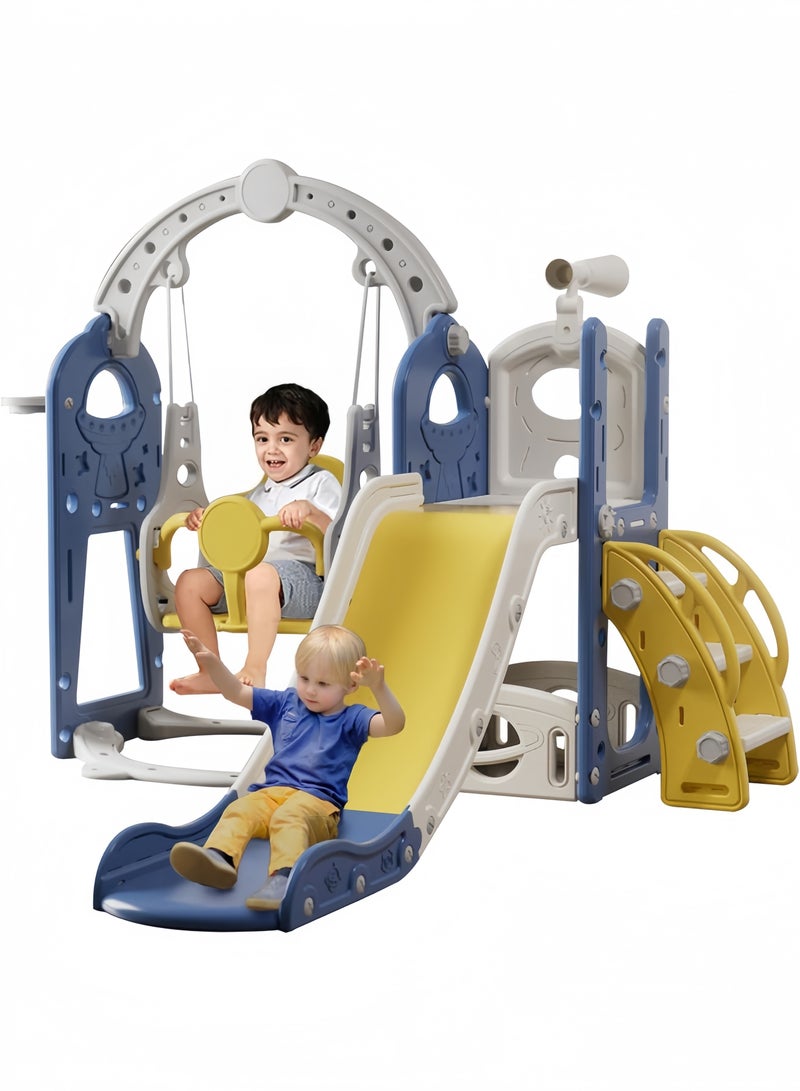 Amoyls 5 in 1 Kids Slide and Swing Set with Basketball Hoop Storage Telescope Indoor Outdoor Toddler Playground  - Image 1