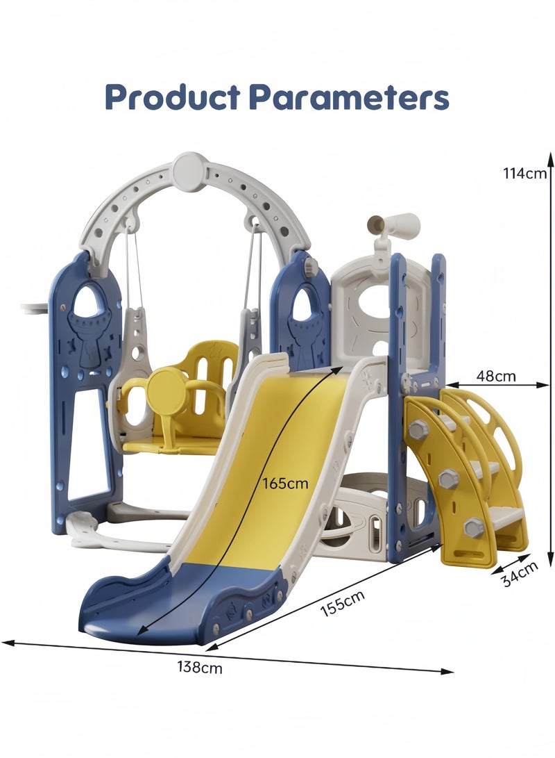 Amoyls 5 in 1 Kids Slide and Swing Set with Basketball Hoop Storage Telescope Indoor Outdoor Toddler Playground  - Image 2