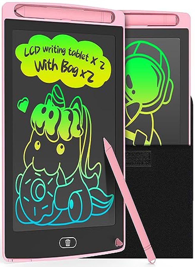 2 Pack LCD Writing Tablet 8.5inch with Bag - Colorful Screen Doodle Pad Drawing Board Learning Educational Toy (Pink)  - Image 1