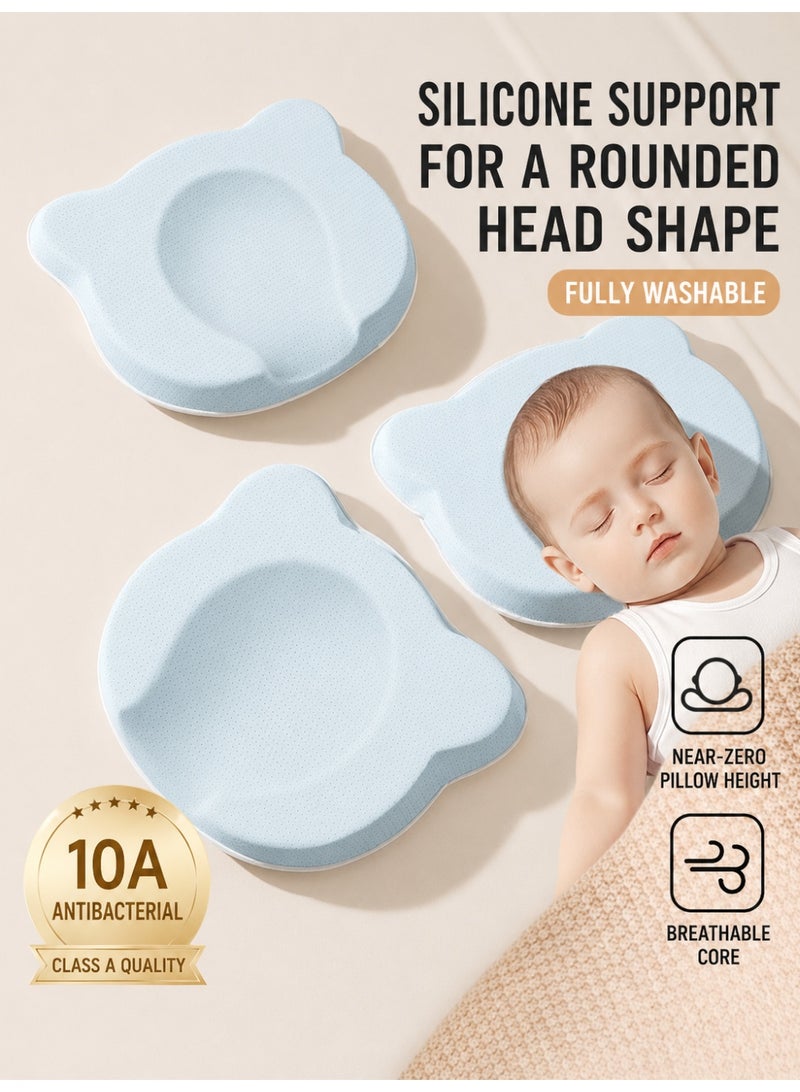 Prime Choice Baby Silicone Shaping Pillow for Newborns, Breathable Round Head Support Pillow, Cooling Ice Silk Infant Pillow with Bear-Shaped Design, Washable Baby Head Support Pillow for Summer, Blue - Image 5