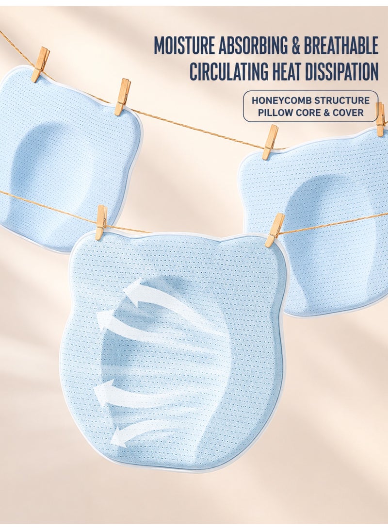 Prime Choice Baby Silicone Shaping Pillow for Newborns, Breathable Round Head Support Pillow, Cooling Ice Silk Infant Pillow with Bear-Shaped Design, Washable Baby Head Support Pillow for Summer, Blue - Image 2