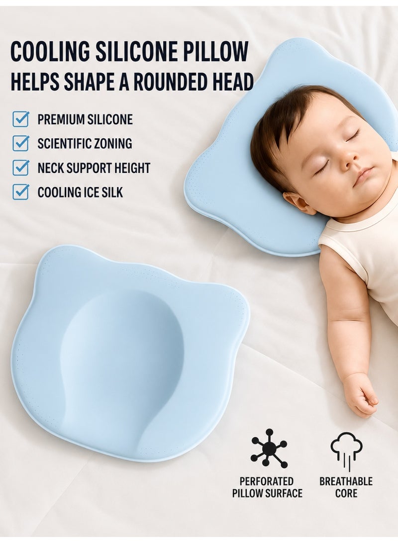 Prime Choice Baby Silicone Shaping Pillow for Newborns, Breathable Round Head Support Pillow, Cooling Ice Silk Infant Pillow with Bear-Shaped Design, Washable Baby Head Support Pillow for Summer, Blue - Image 4