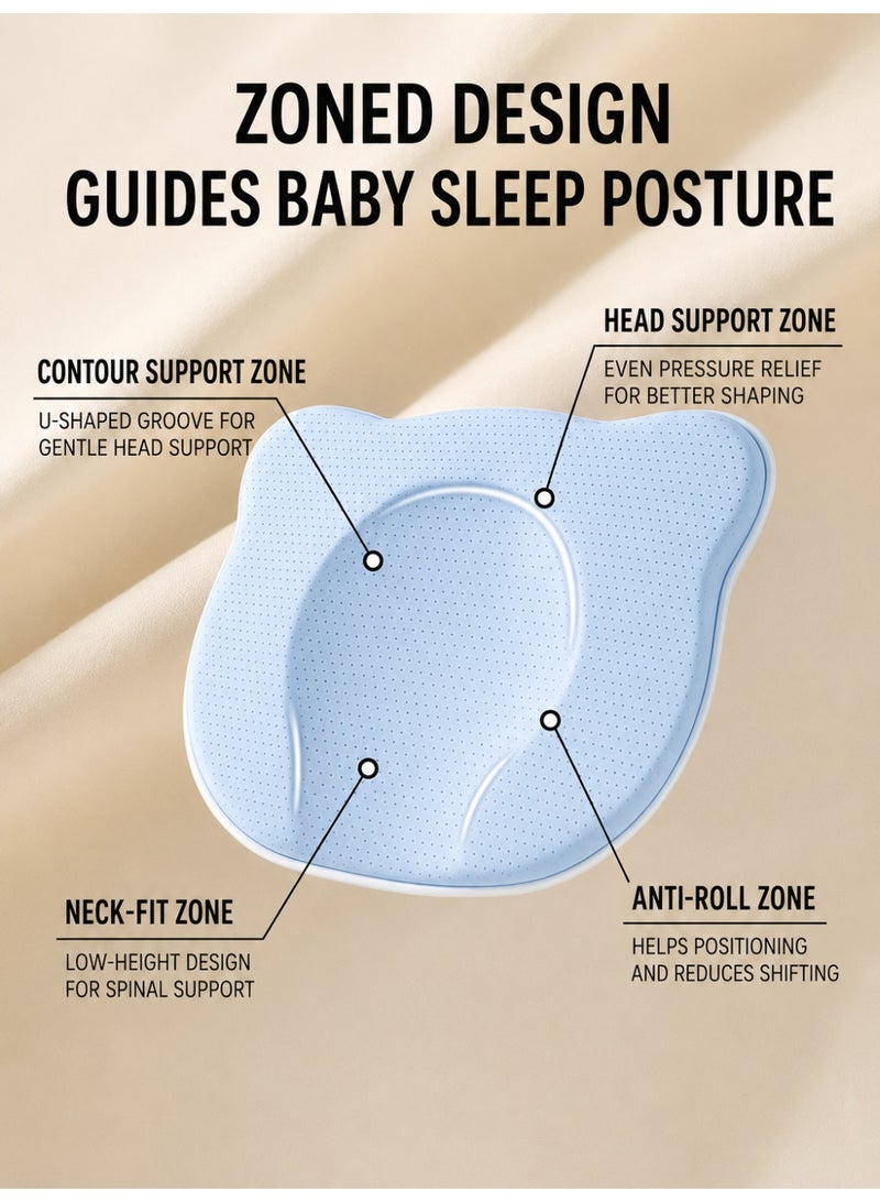 Prime Choice Baby Silicone Shaping Pillow for Newborns, Breathable Round Head Support Pillow, Cooling Ice Silk Infant Pillow with Bear-Shaped Design, Washable Baby Head Support Pillow for Summer, Blue - Image 3