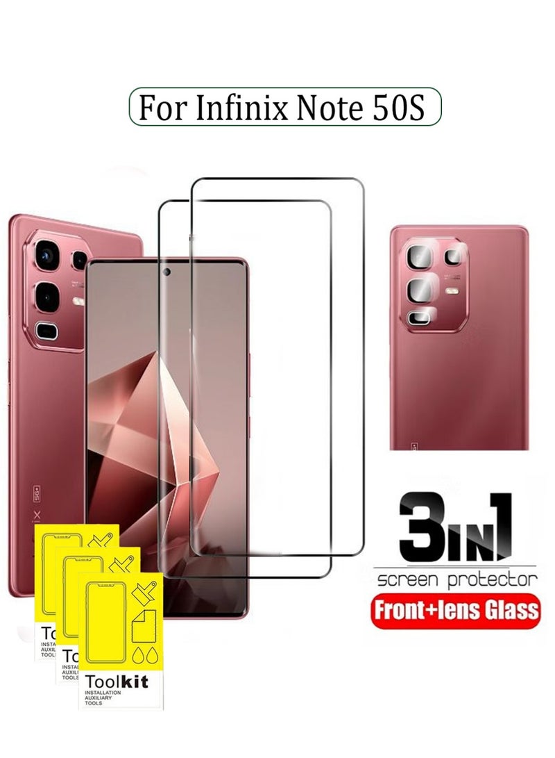 X-level 3 in 1 Screen Protector for Infinix Note 50S, 2 Pieces Front Glass and 1 Piece Lens Film, Scratch Resistant, Anti-Fingerprint, Bubble Free, 9H Tempered Glass Film - Image 1